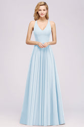 Affordable Chiffon V-Neck Sleeveless Lace Bridesmaid Dress Online-Babyonlines